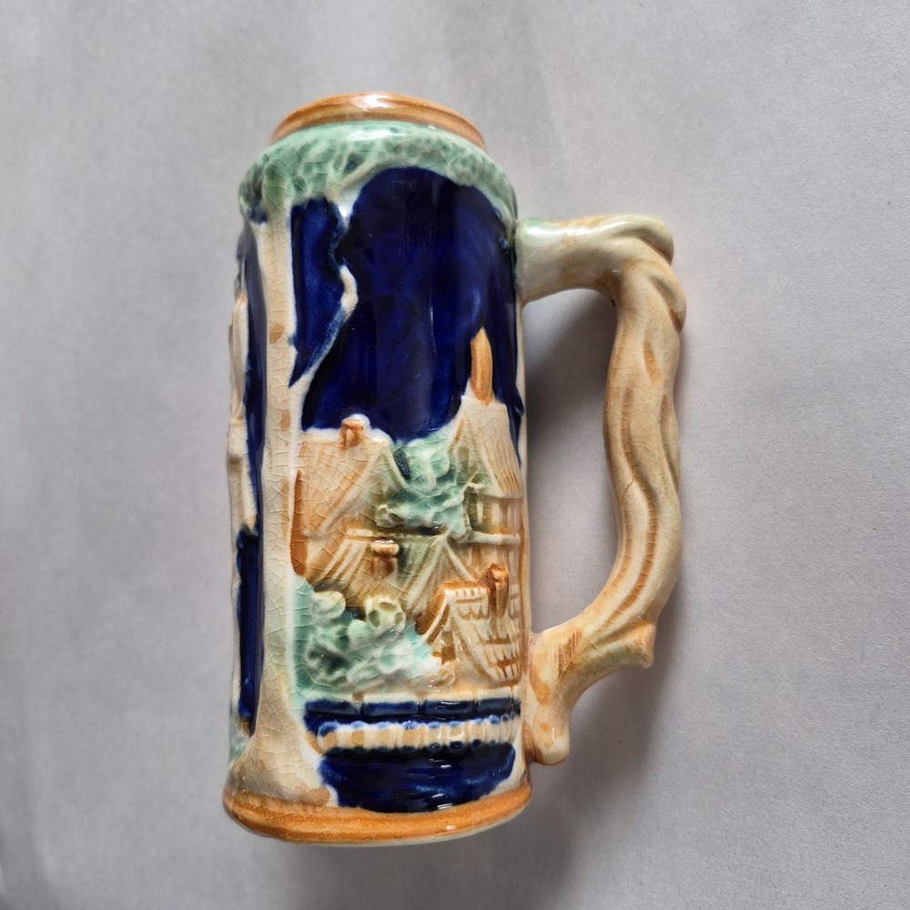 Vintage Handpainted Ceramic Stein High Relief Scene Pioneer Merchandise Co Japan